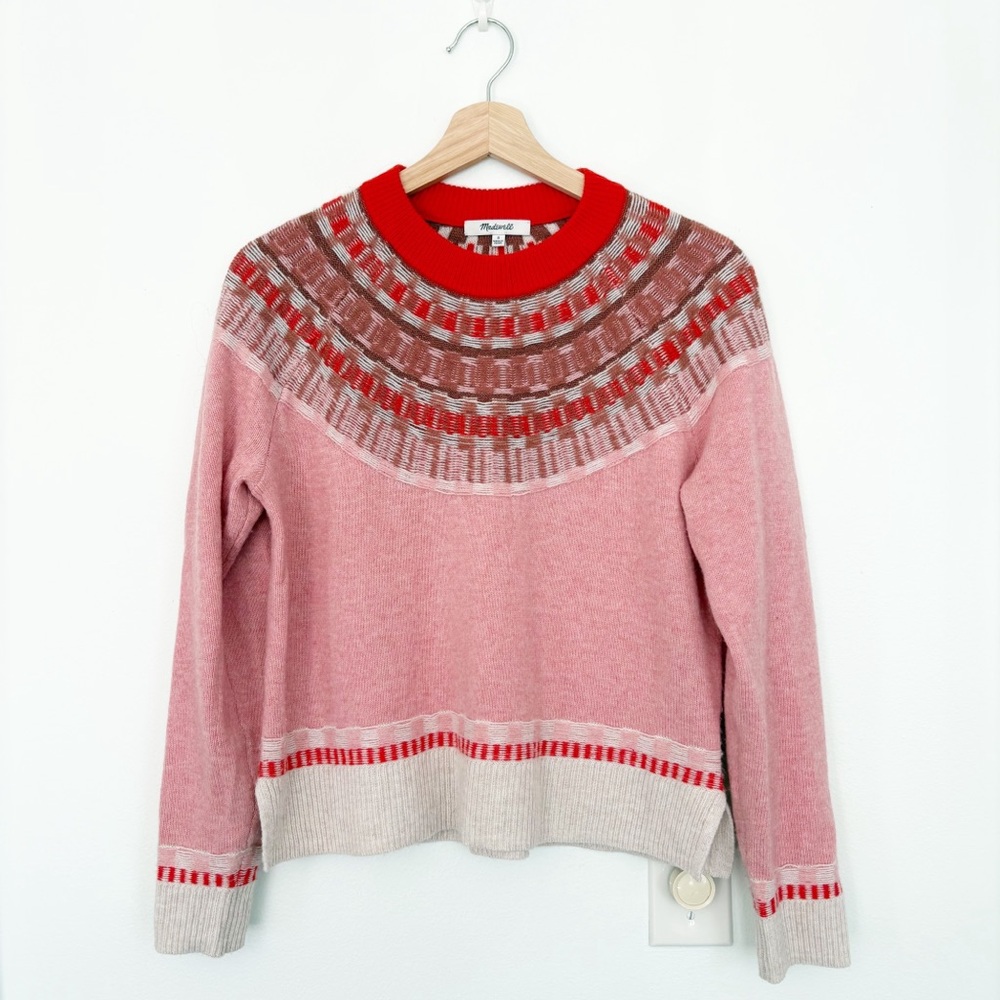 Madewell || Fair Isle Mayer‎ Pullover Sweater Pink Red Small